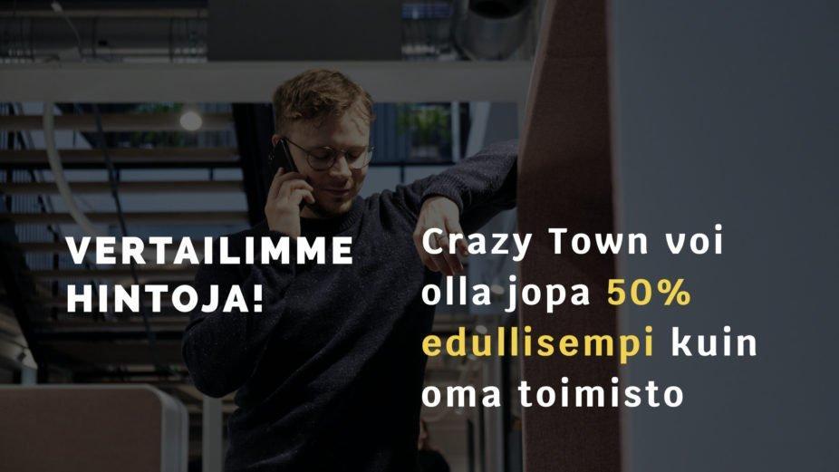 Toimitila hintavertailu Crazy Town Pori Hämeenlinna Tampere Jyväskylä Helsinki