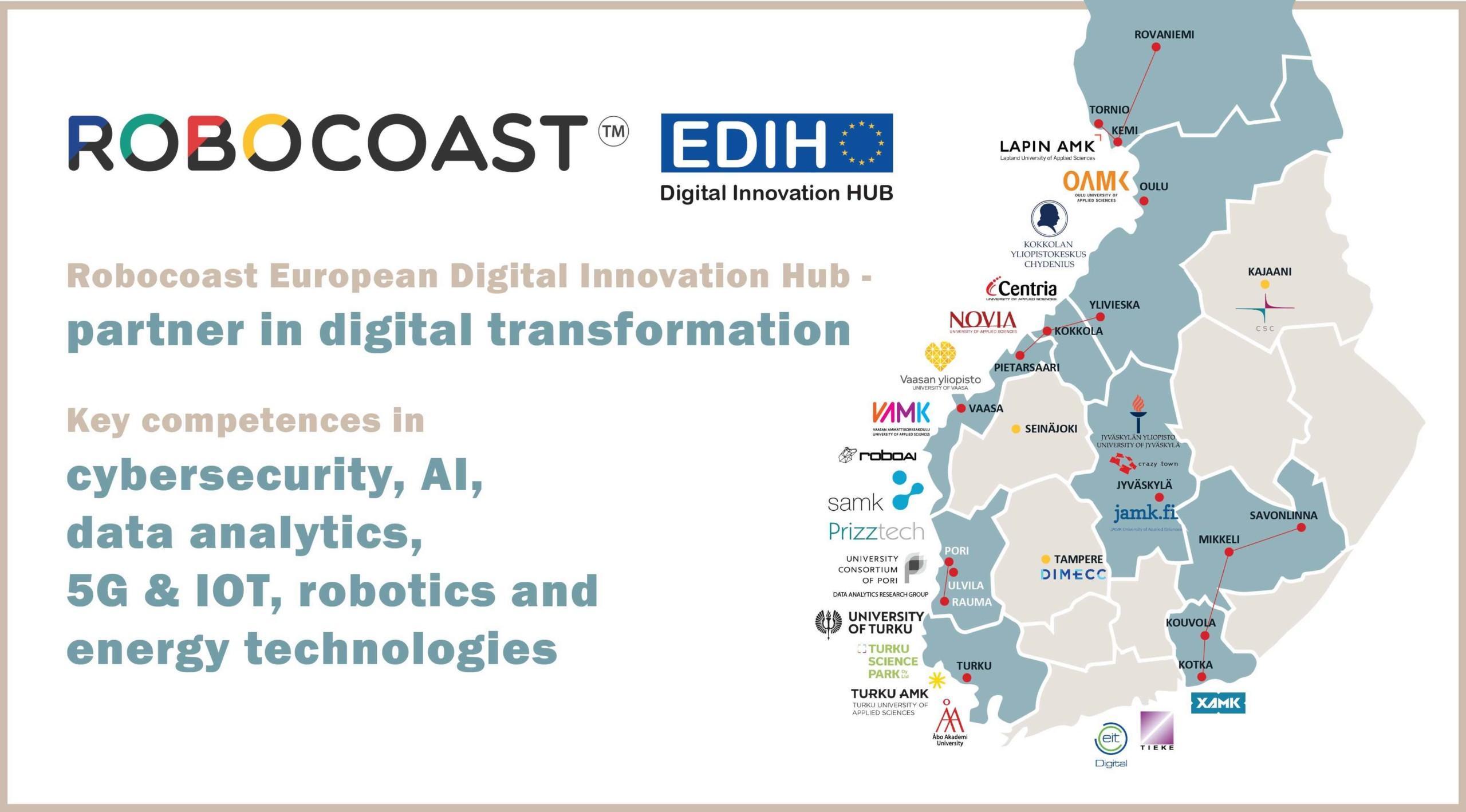 Featured image for “EU komissio valitsi Robocoast -konsortion yhdeksi Suomen neljästä European Digital Innovation Hubista – Crazy Town mukana”